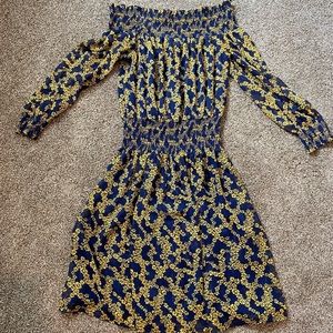 Michael Kors Off the Shoulder Floral Metallic Dress SZ S